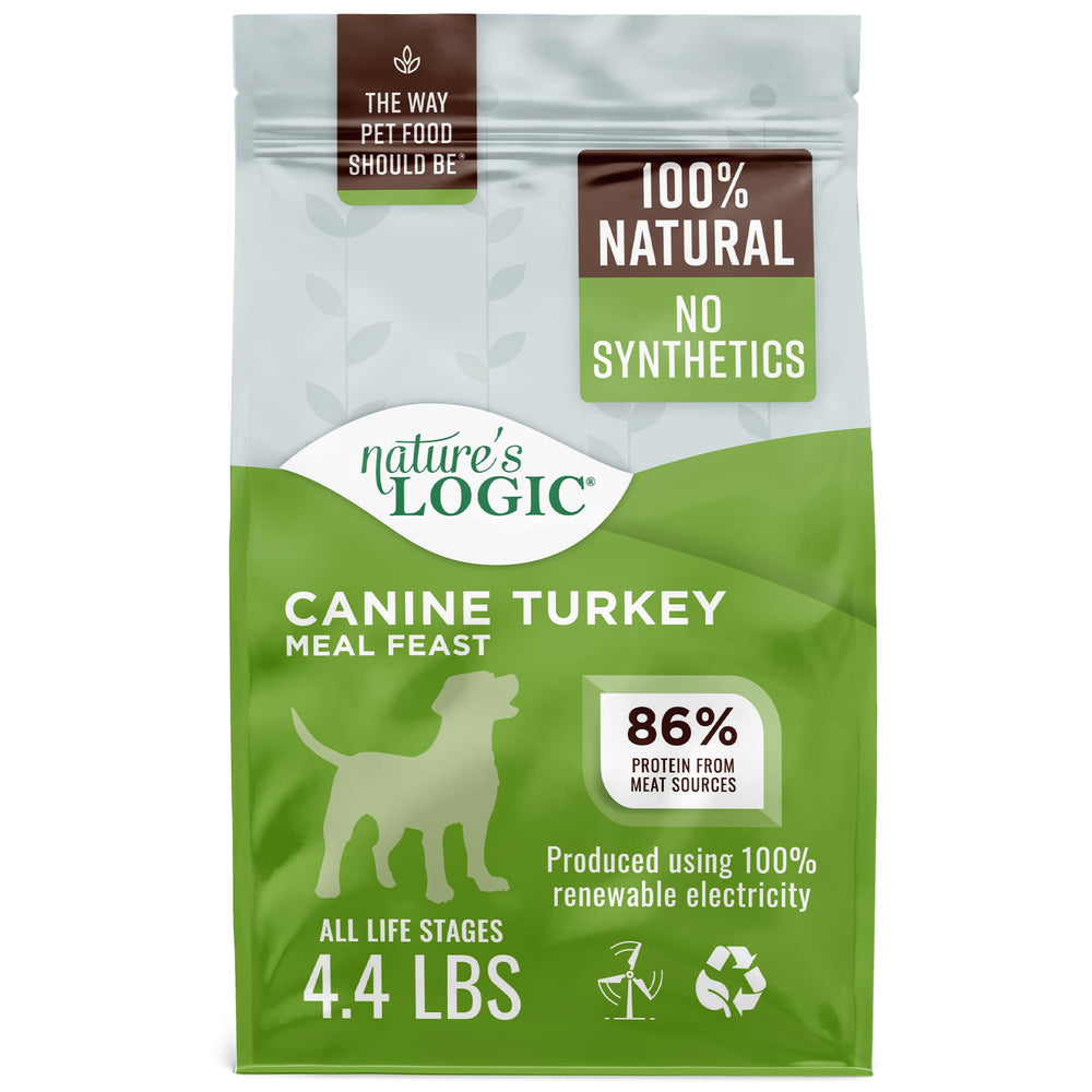 Croquettes Nature's Logic pour chien dinde moulue dans bol, protéines de haute qualité.