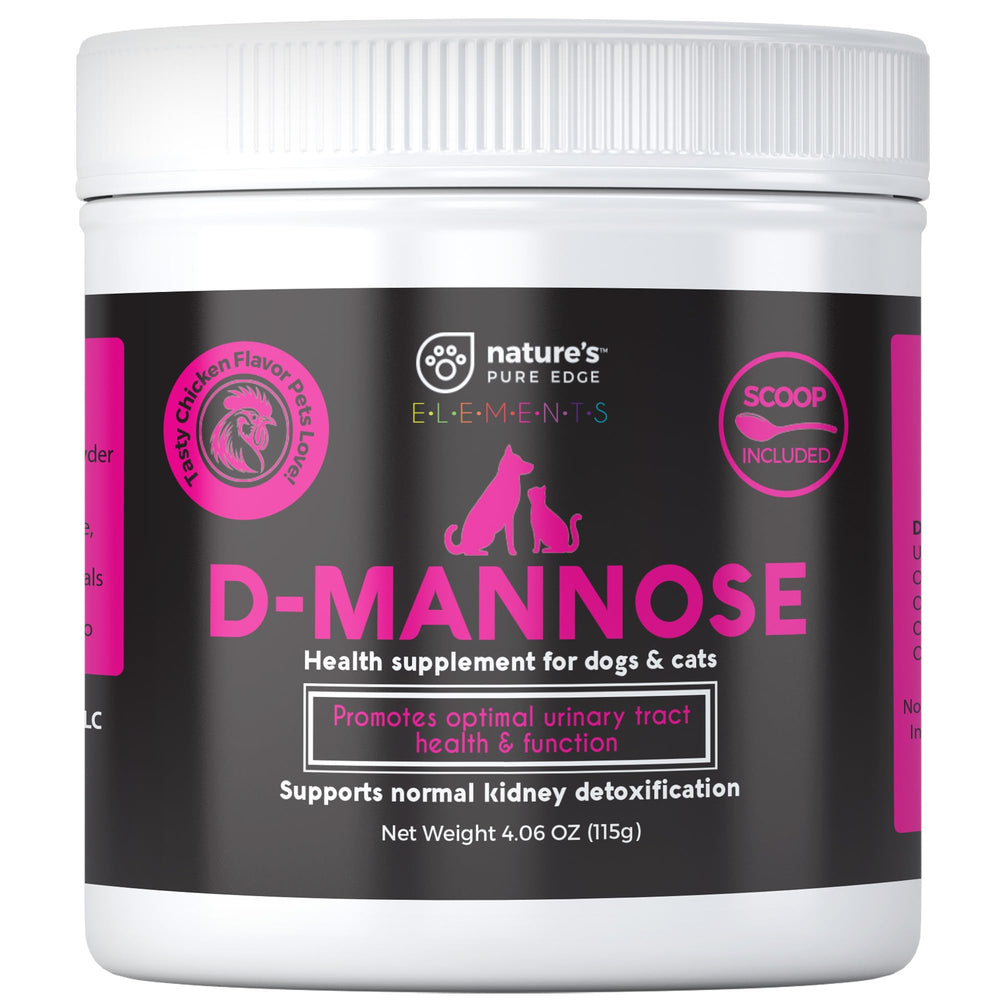 Flacon Nature's Pure Edge D-Mannose au poulet pour chiens et chats, pratique.
