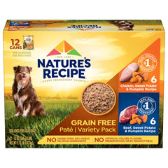 Nature’s Recipe pâté poulet-boeuf, patate douce et citrouille, texture lisse et appétissante pour chien.