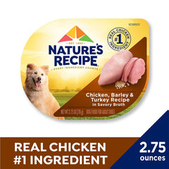Nature's Recipe: poulet et dinde en bouillon savoureux, texture appétissante.