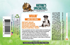 Spray d'application Wham sur pelage humide après bain, usage rapide et efficace.