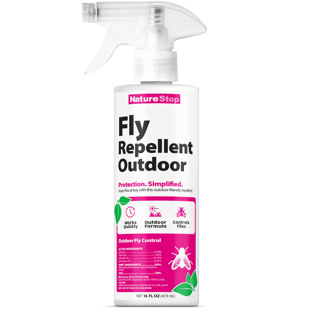 NatureStop Repulsif Mouches Exterieur, bouteille 16oz pour patios et jardins.