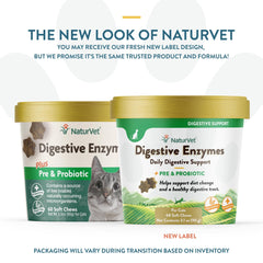 NaturVet Digestive Enzymes Plus Probiotic, boite 60 bouchées, pratique pour un mois.