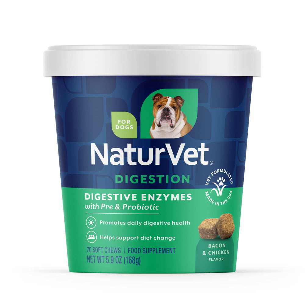NaturVet enzymes digestives – bouteille du complément chien, soutien potentiel à la digestion.