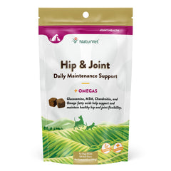 NaturVet Hip & Joint Soft Chew – emballage clair et sachet 120 pièces.