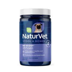 NaturVet No Scoot - poudre citrouille dans l’emballage, soutien digestif potentiel.