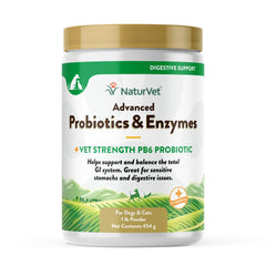 NaturVet Probiotiques Avances flacon-poudre: soutien digestif doux pour chiens et chats.