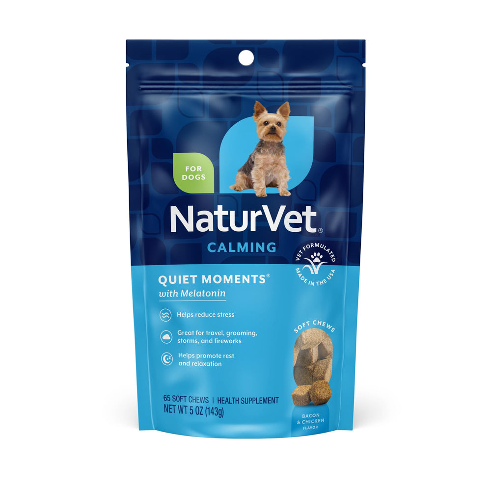 NaturVet Quiet Moments friandises molles bacon pour chien, soutien potentiel au calme.