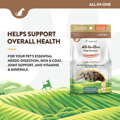 NaturVet Scoopables prébiotiques et probiotiques pour confort intestinal et microflore équilibrée.