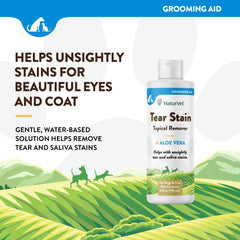 NaturVet Solution Eau Base Taches Larmes - Produit à base d'eau autour des yeux.