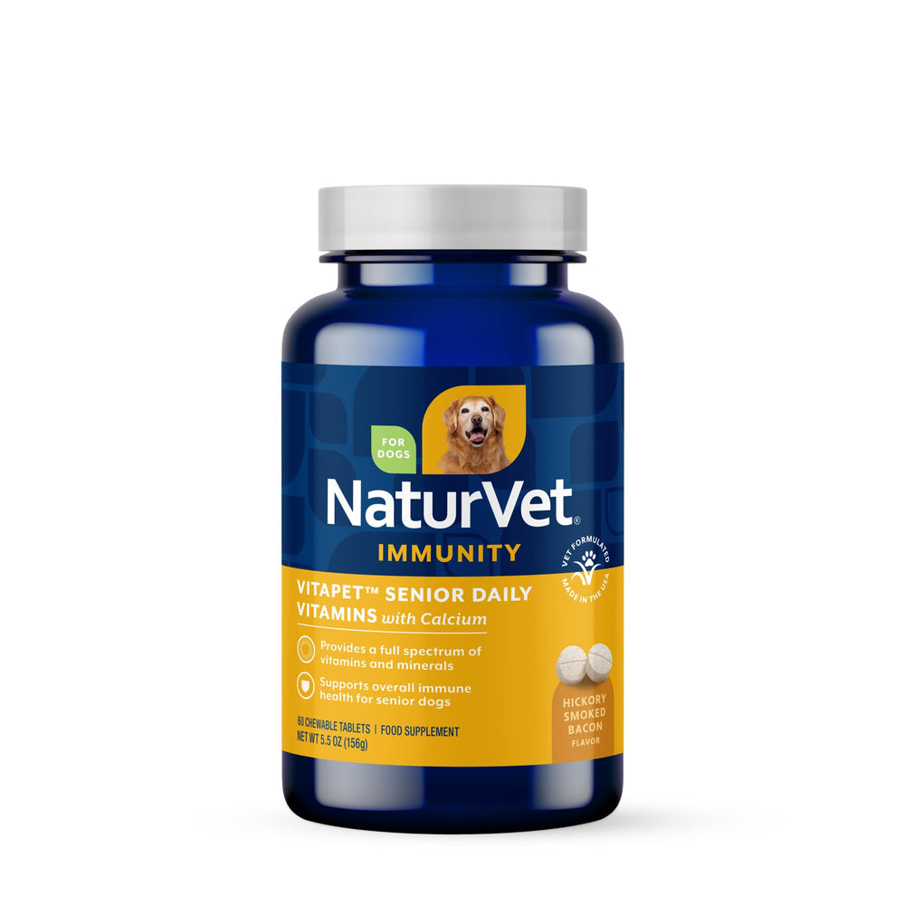 NaturVet VitaPet Senior – bouteille de comprimés à libération progressive, soutien articulaire potentiel.