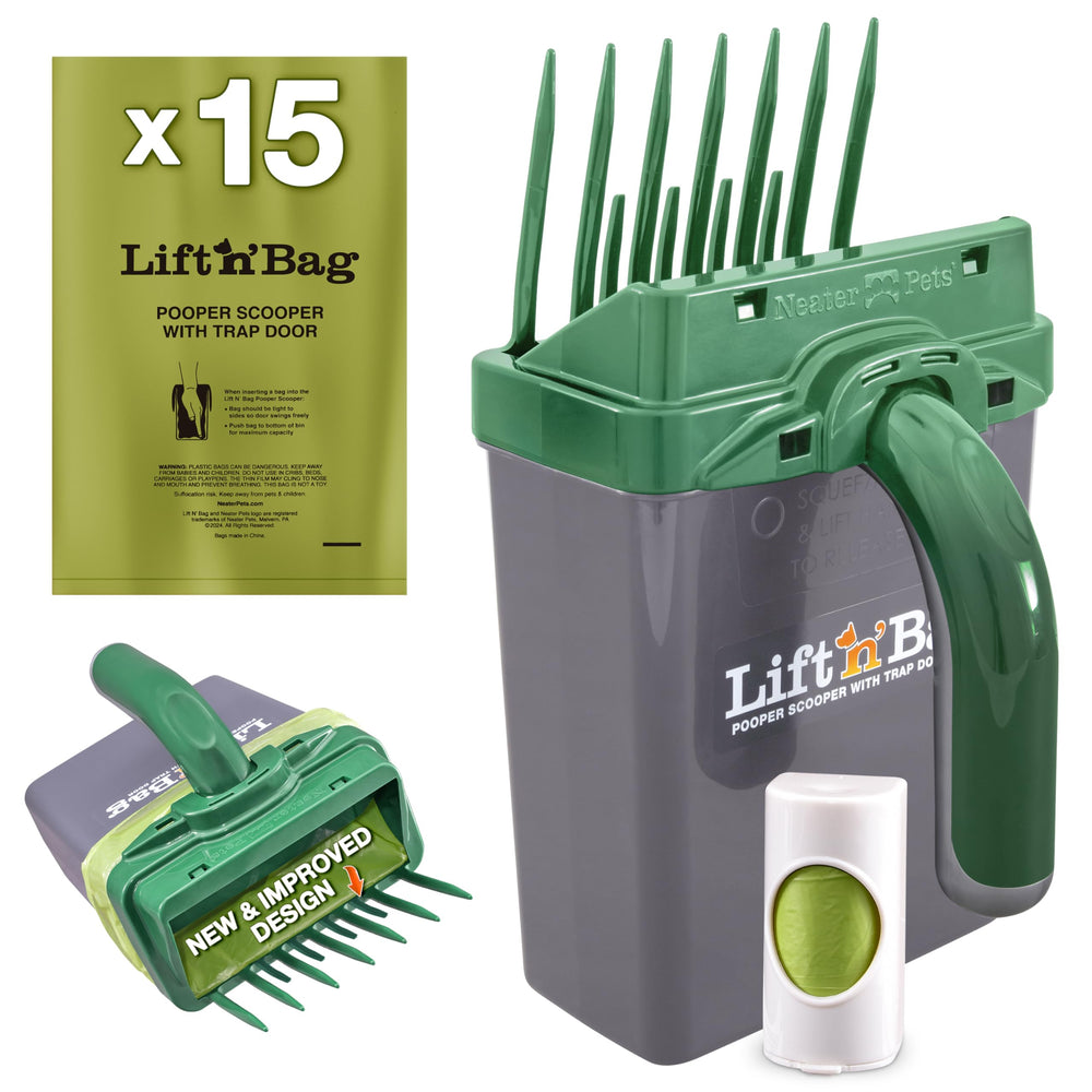 Lift N’ Bag de Neater Pet Brands ramassage crottes d'une main, pratique et rapide.