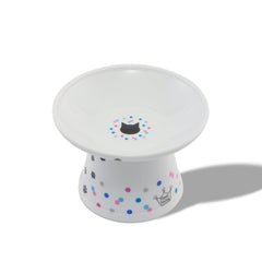 Bol Necoichi eleve pour chat avec motifs points couleur, reduit fatigue des moustaches.
