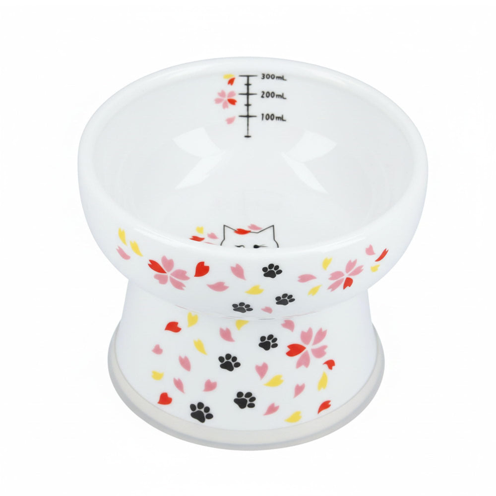 Necoichi bol élevé en porcelaine Sakura Floral, hydratation confortable pour votre chat.