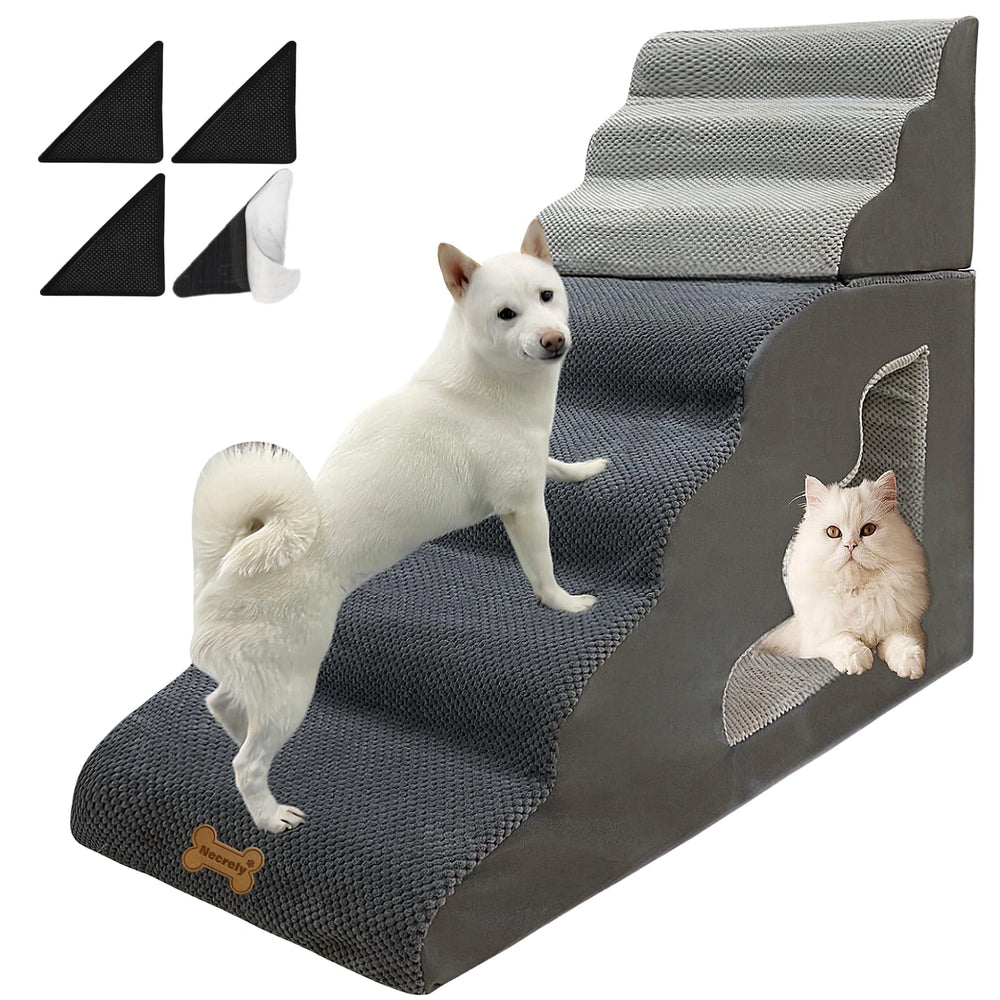 Escalier Necrely 7 étapes pour lit 36 pouces avec surface coton-lin antidérapante.