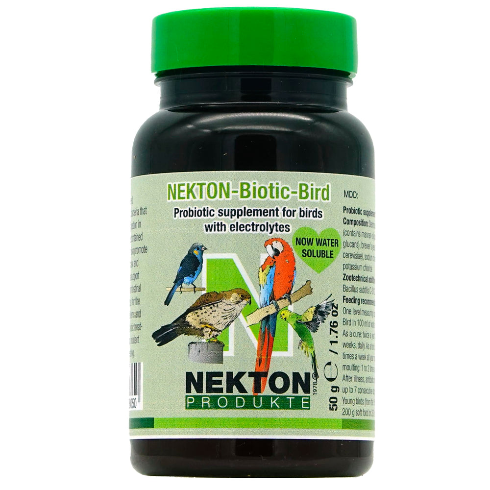 Nekton Biotique Oiseau Probiotique, flacon 50 g prêt à être ajouté à l’alimentation.