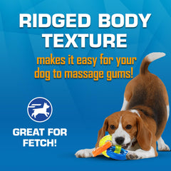 Nerf Dog 3-Ring Tug, texture ridée, masse les gencives pendant le jeu.