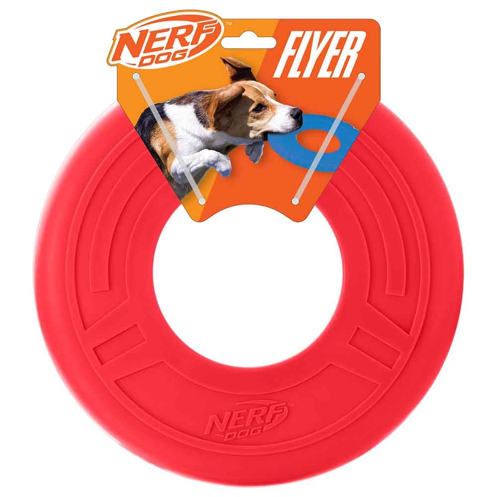 Nerf Dog Atomic Flyer — disque volant rouge en action, parfait pour les chiens actifs