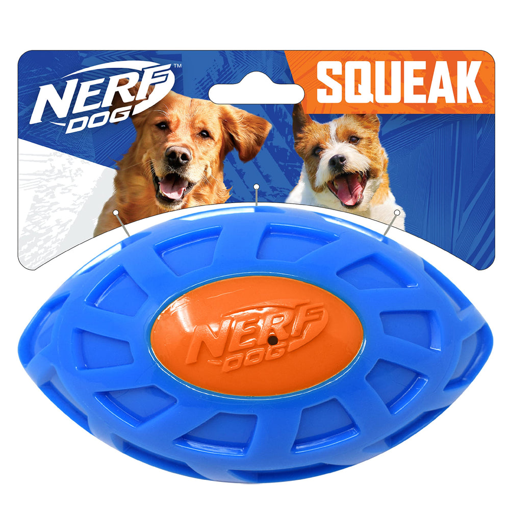 Jouet Nerf Dog football exo 6 pouces bleu et orange, idéal pour les lancers et rapporter.