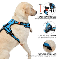 Harnais NESTROAD clips avant-arrière bleu, contrôle et promenade simplifiés.