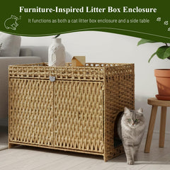 Neti Neti: meuble-cache-litière en rotin naturel, élégant et discret pour votre intérieur.