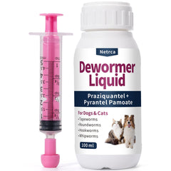 Flacon Netrca vermifuge liquide, administration facile pour chiens et chats.