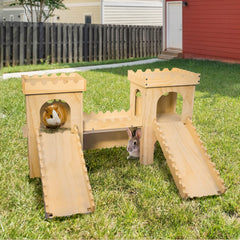 NICERINC PET chateau lapin bois intérieur double étage, refuge spacieux.