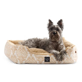 Nicole Miller New York Pet Mod Damask Plushy Bolster Bed vue de dessus taupe confort apaisant