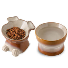 Nihow assiette nourriture chien élevée en céramique marron, meilleure accessibilité pour les petits chiens.