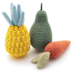 Jouet Nina Woof en coton bio sur pommes, stimulation sensorielle et jeu durable