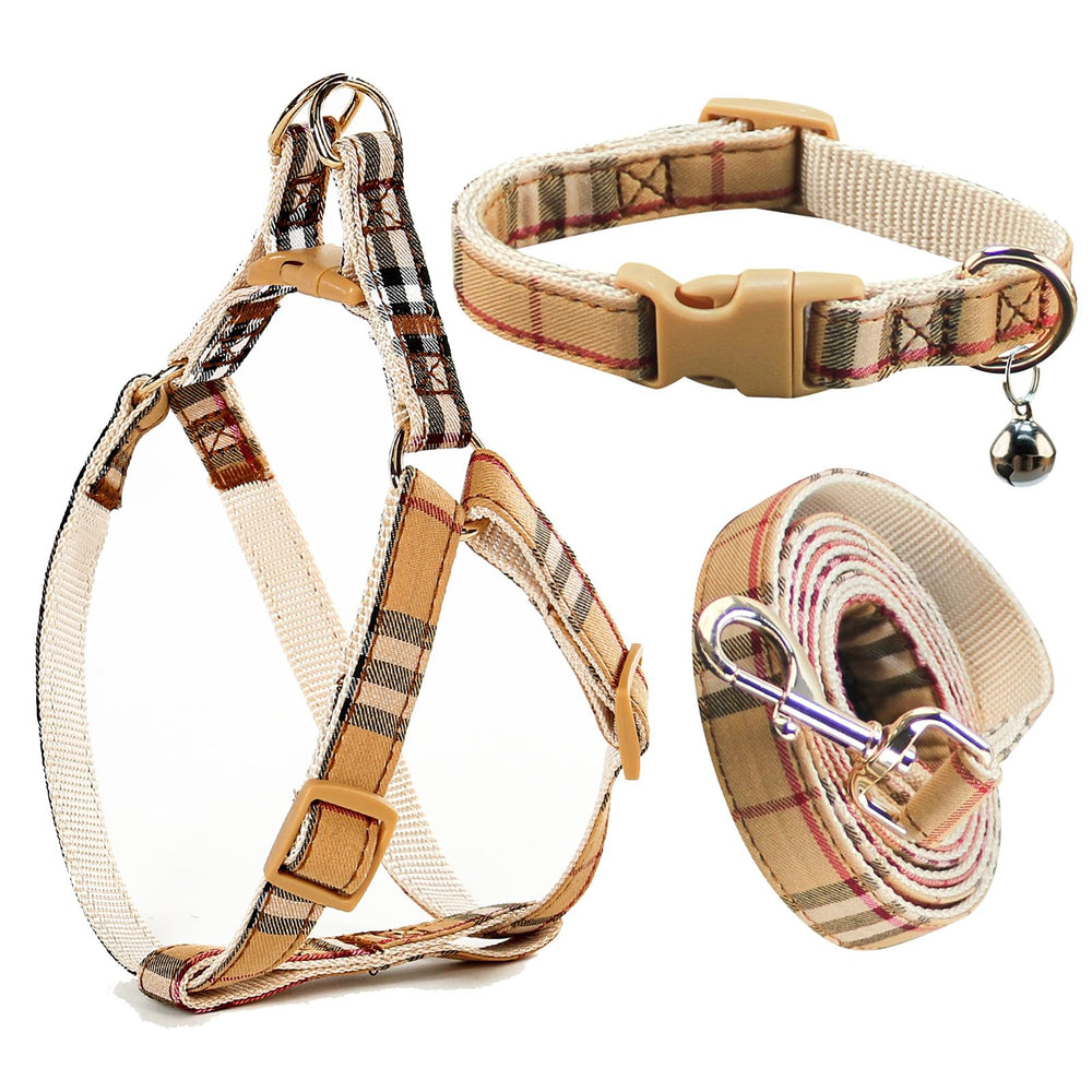 Collier harnais plaid bleu NISIYE offrant confort et sécurité lors des promenades.