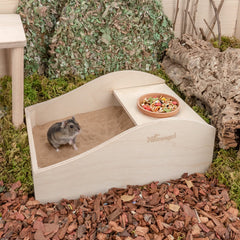 Niteangel Baignoire sable en bois, intérieur avec zone refuge.