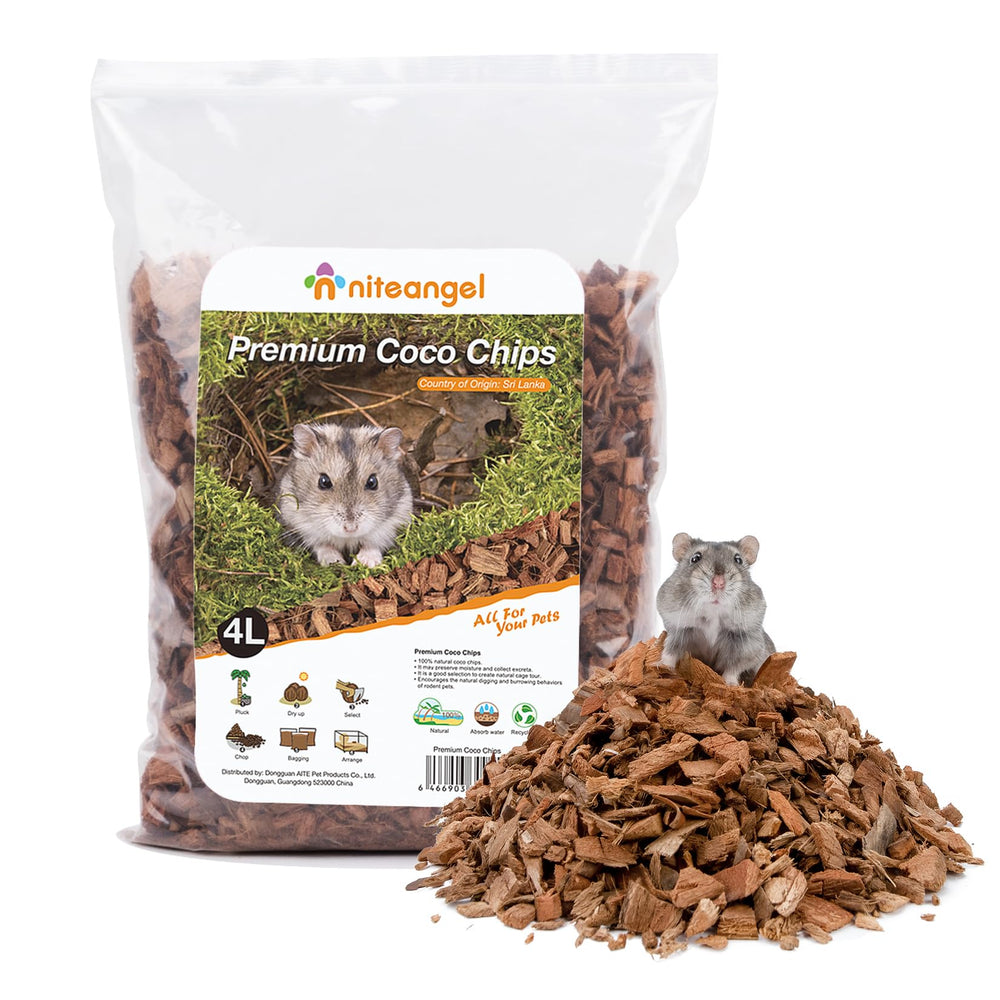 Litière naturelle Niteangel en coco et liège, pour hamster, confort et creusage.