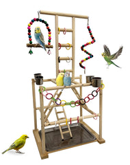 Niwaes Aire de Jeu Pour Oiseaux en Bois Naturel, favorise l'activité physique et mentale.