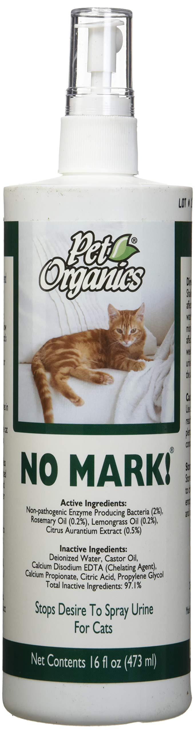 No Mark Chat Spray montre la bouteille prêt à l’emploi pour prévenir le marquage du chat.
