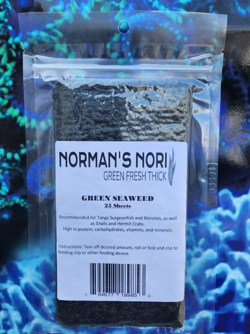Norman’s Nori – feuilles d’algue verte 4x7, nourrissent facilement les poissons d’eau salée.