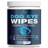 Lingettes yeux chien blanc NOVEHA, pack 150 pièces, nettoyage doux sans rinçage.