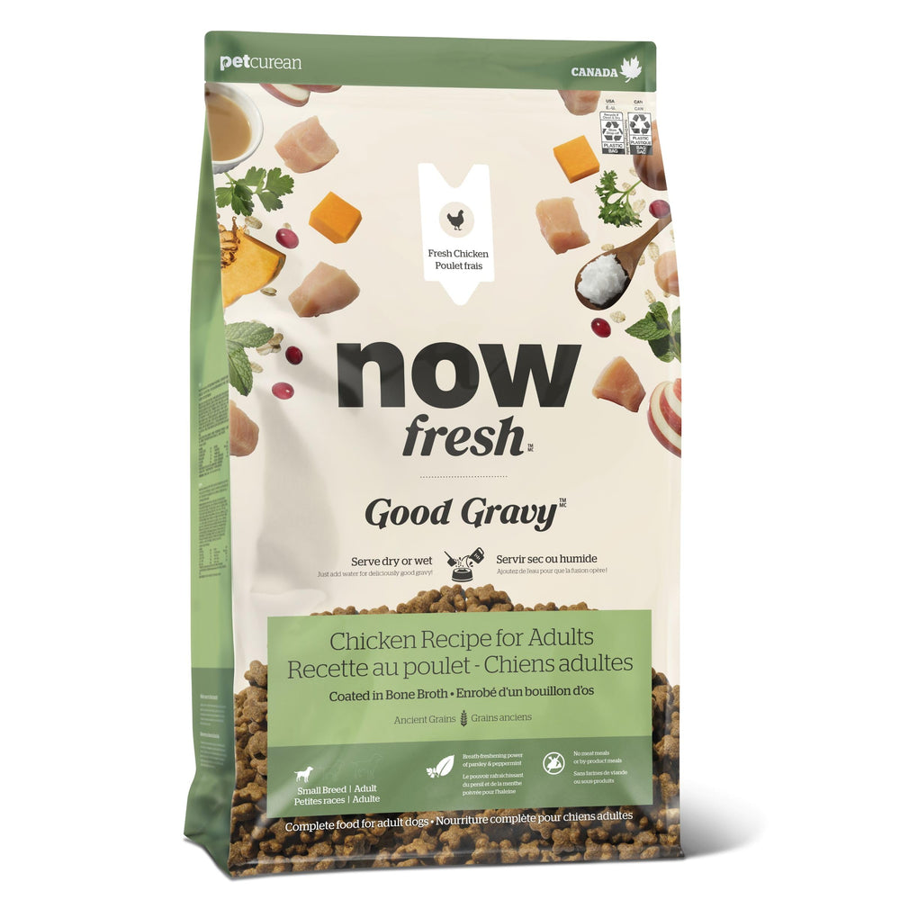 Now Fresh Good Gravy: croquettes-petits-chiens-poulet, faciles à mâcher et appétissantes.