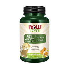 NOW Pets Allergie – bouteille montrant le format pratique pour chats et chiens.