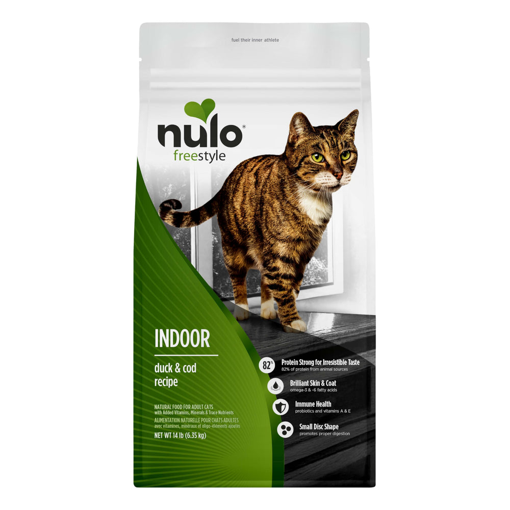 Nulo FreeStyle Chat Intérieur croquettes canard et cabillaud, forme ronde adaptée