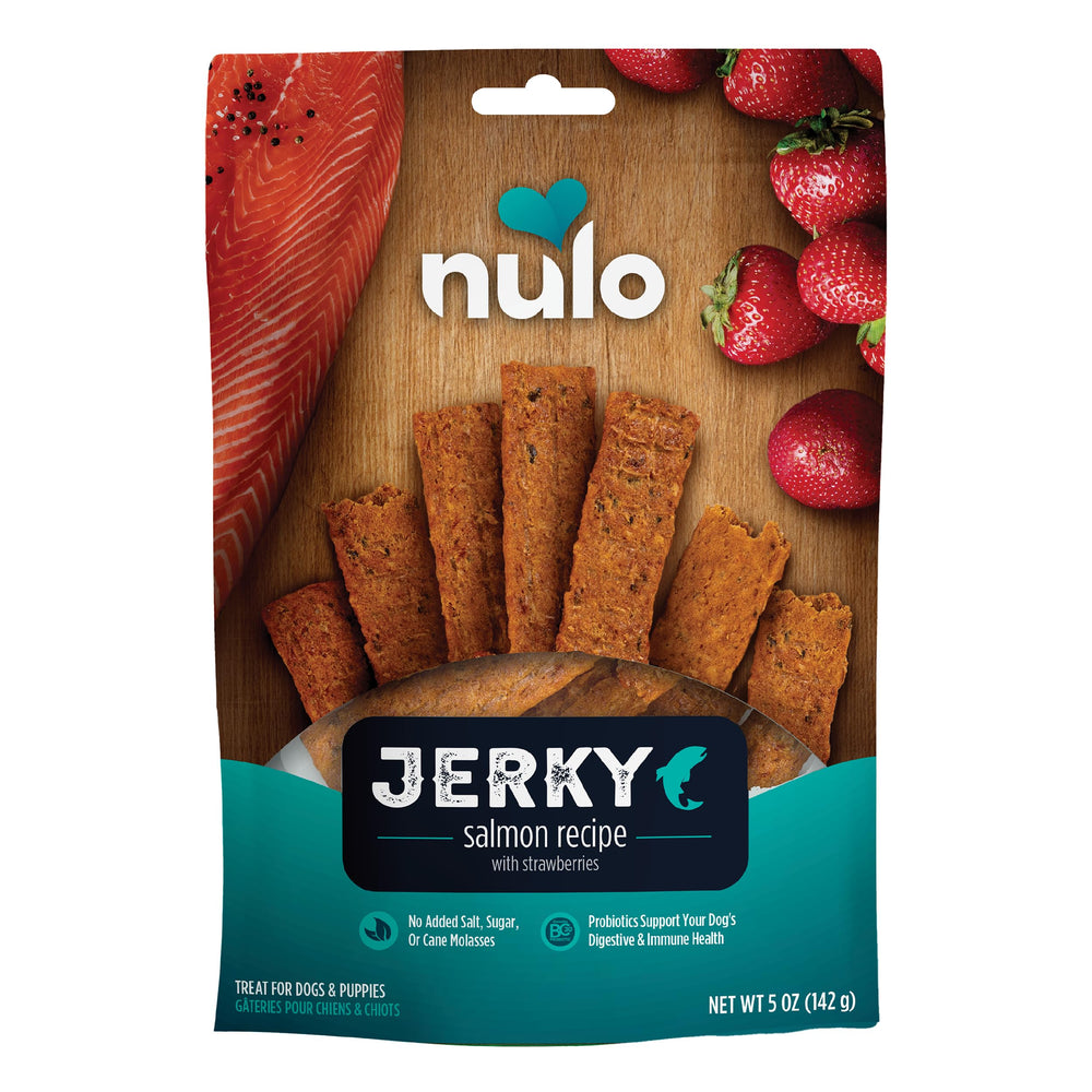 Nulo Jerky Premium en sachet 5 oz, récompense pratique pour l'entraînement.