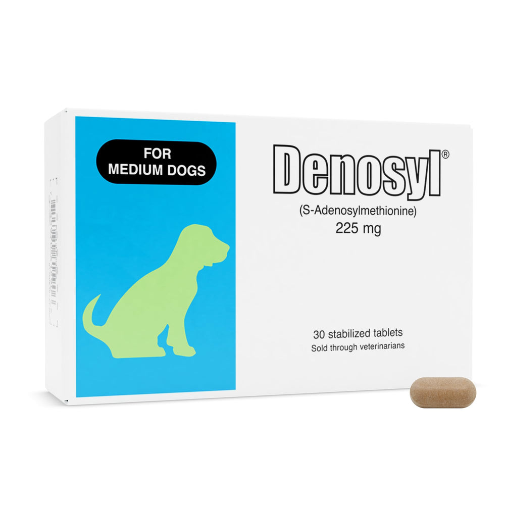 Nutramax Denosyl: boîte et étiquette du complément pour le foie des chiens.