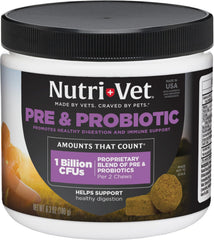 Nutri-Vet Pre & Probiotiques: bouteille montrant les bouchées pour soutenir la digestion