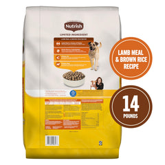 Nutrish farine d’agneau en gros plan, protéine de qualité pour chien adulte.