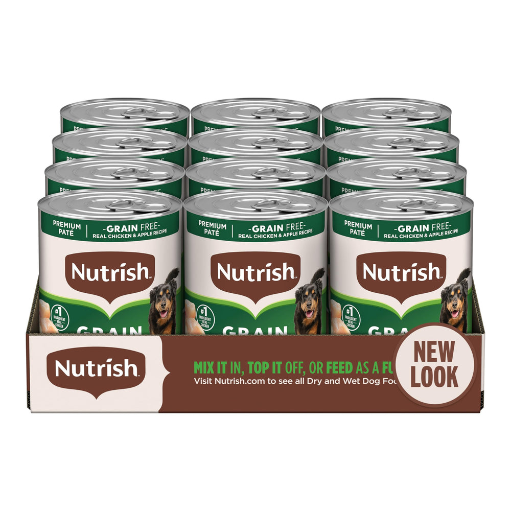 Nutrish Pâté poulet-pomme, boîte de 13 oz, texture riche et appétissante pour repas quotidiens.