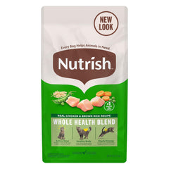 Nutrish croquettes au poulet réel et riz brun pour chat, source de protéines.