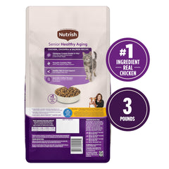 Nutrish Senior Healthy Aging croquettes poulet et pois chiche, protéines naturelles.