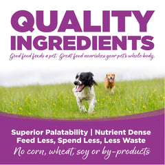 Sac NutriSource ouvert montrant le dosage pour poulet et riz.