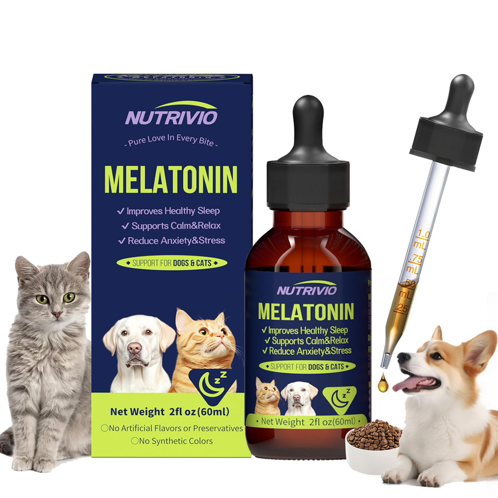 Flacon Nutrivio Mélatonine pour chiens et chats, soutien calme et relaxant.