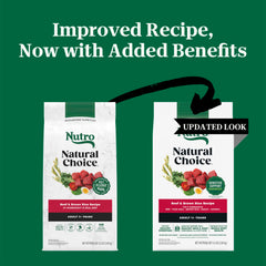 Nutro Natural Choice : croquettes croustillantes au boeuf et riz brun pour chien adulte.